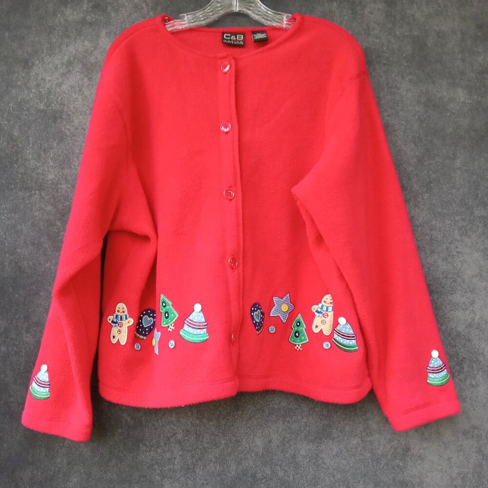 Croft & Barrow CB‎ Sport Womens Christmas Holiday Sweater Fleece Cardigan Sz.PXL